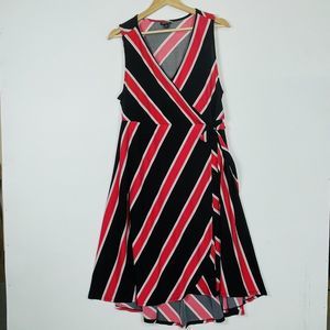 Torrid Black Pink Diagonal Stripe Crepe Wrap‎ Sleeveless Dress Womens Plus 1 1X